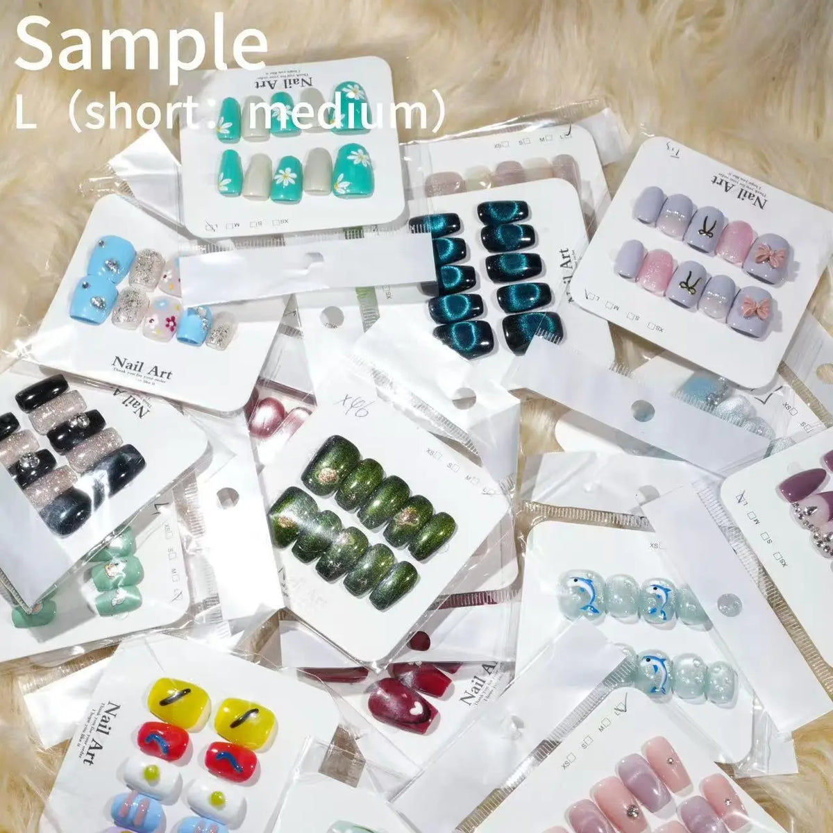 jojo:20sets handmade press-on nails selectable size and length random style