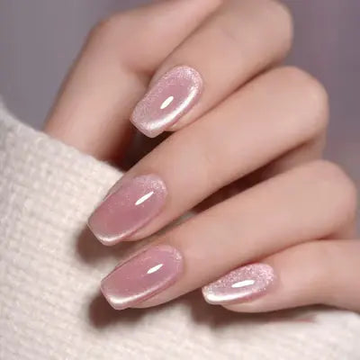 Cat Eye Burgundy Press On Nails | CurvLife Nail | 24pcs Short Square Fake Nails | Magnetic Gel Effect | Easy Apply, Long-Lasting | Daily & Business Nail Art