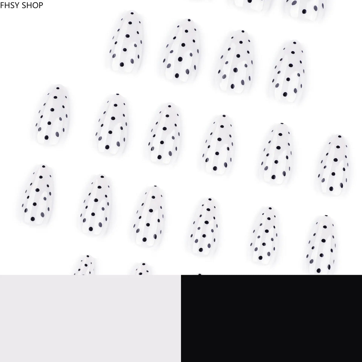 Women's 24pc Almond Shape Press-On Nails, Black & White Polka Dot Simple Design, Reusable Manicure Kit with Pre-Applied Gel Finish for Easy, Everyday Wear, Easy Wear,sohochic