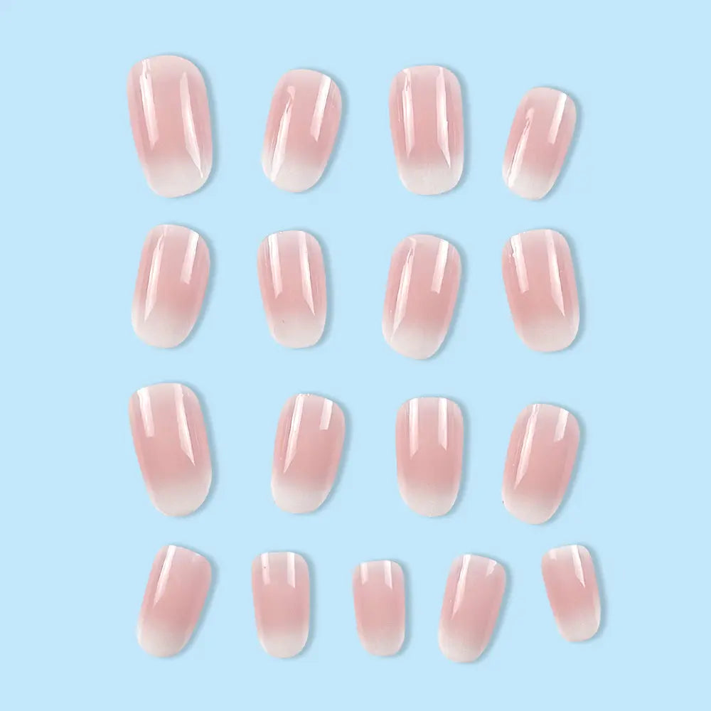 Cute Casual Pink-and-White Gradient Press-On Nails Design, Beauty Art Decoration Accessories for Nail Care Kits