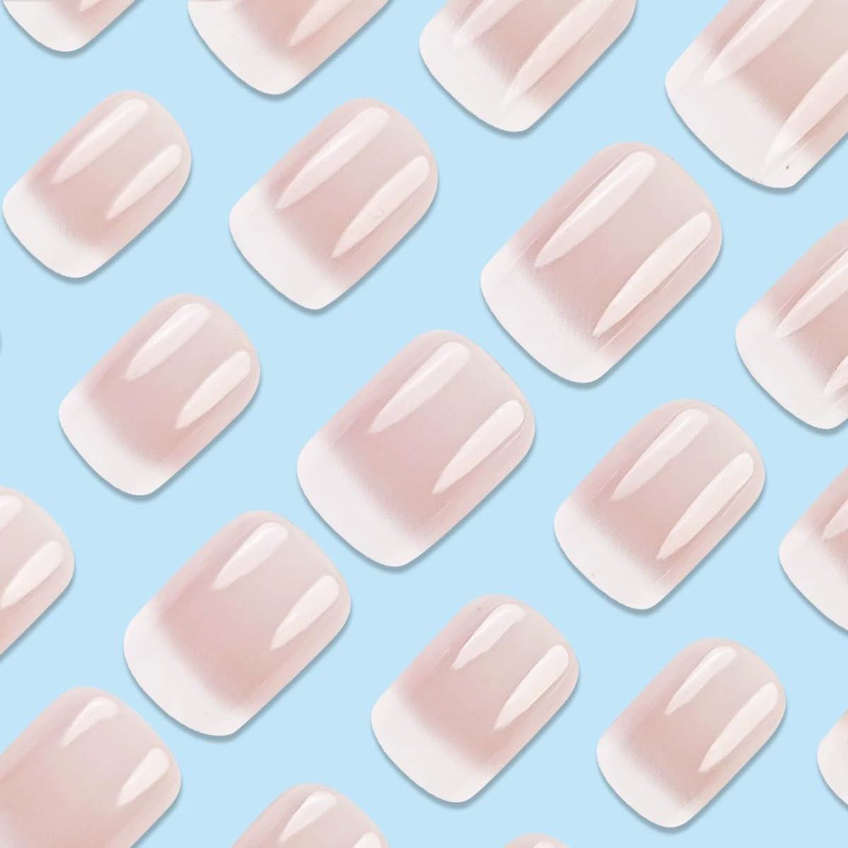 Short Square Press on Nails French Fake Nails Ombre Acrylic Nails Press on Full Cover Glossy False Nails Artificial Stick on Nail for Women Manicure Decoration 24PCS