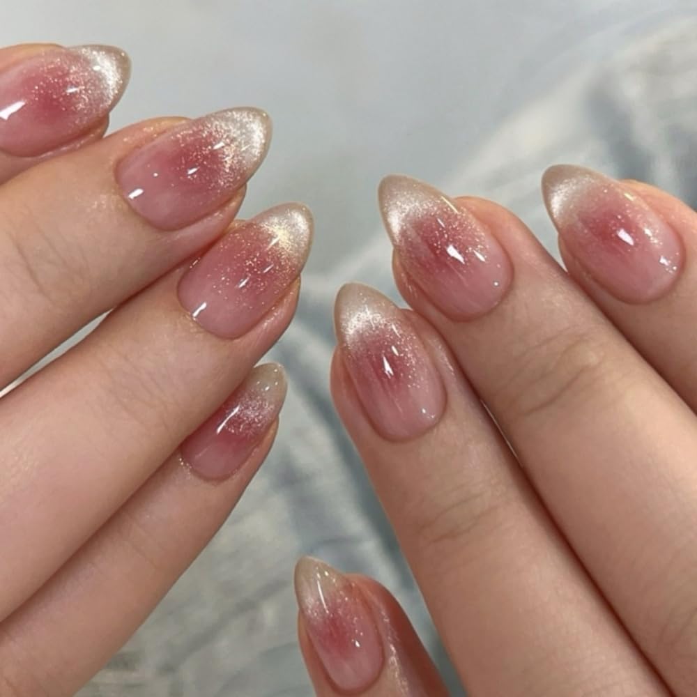 30Pcs Bridal White Press On Nails Almond Medium, French Tip Nails Press Ons, Nude Pink Fake Nails With 3D Shell Pearl Designs, Elegant Wedding Glue On Nails For Women Nail Art, Reusable Acrylic