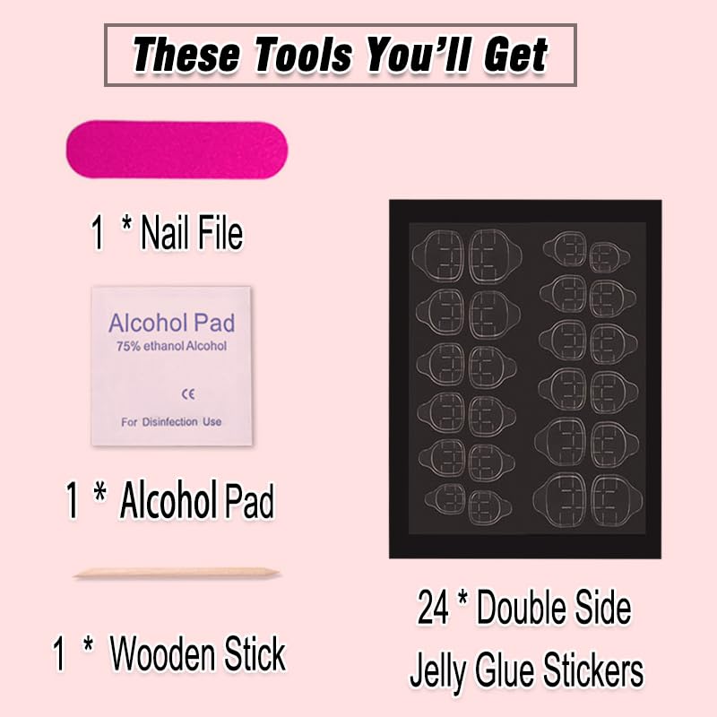 Ombre Pink White Press on Nails Long Square BAOYAALIN, Glitter Fake Nails with Rhinestones Design Gel Glue on Nails for Women Full Cover Acrylic Artificial False Stick on Nail for Wedding 24Pcs