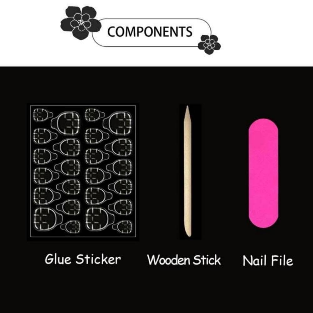 French Tips Press on Nails Medium Almond Nails Press on with 5D Flower Charm Design Glossy Brown Glue on Nails Water Ripple Rhinestones Fake Nail Reusable Fall Winter Nail for Women Manicure 24Pcs