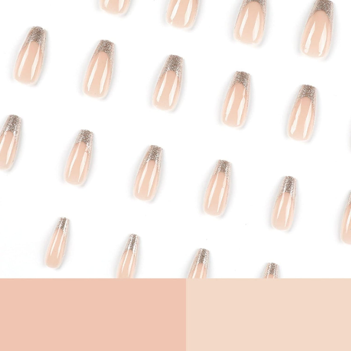 Long Press on Nails Square French Fake Nails Full Cover Nude Acrylic False Nails for Women and Girls 24PCS (Gold Shiny)