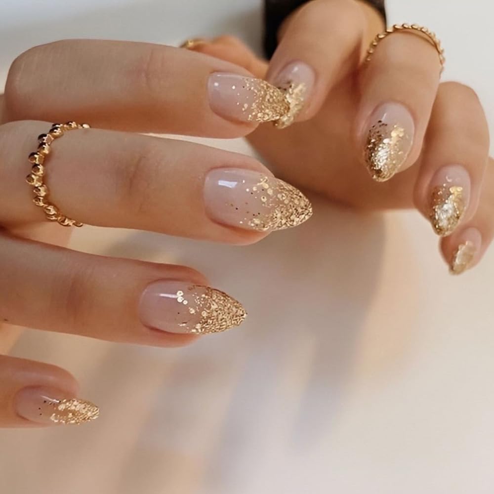 White Flower Press on Nails French Tip Fake Nails Medium Almond False Nails Glossy Artificial Stick on Nails Full Cover Acrylic Nails for Women Manicure 24Pcs