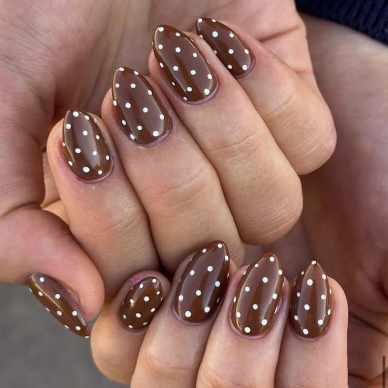 Press On Nails Almond Fake Nails French Tip False Nails Press ons Medium Glue on Nails with Chrome Design for Women Stick on Nail 24Pcs