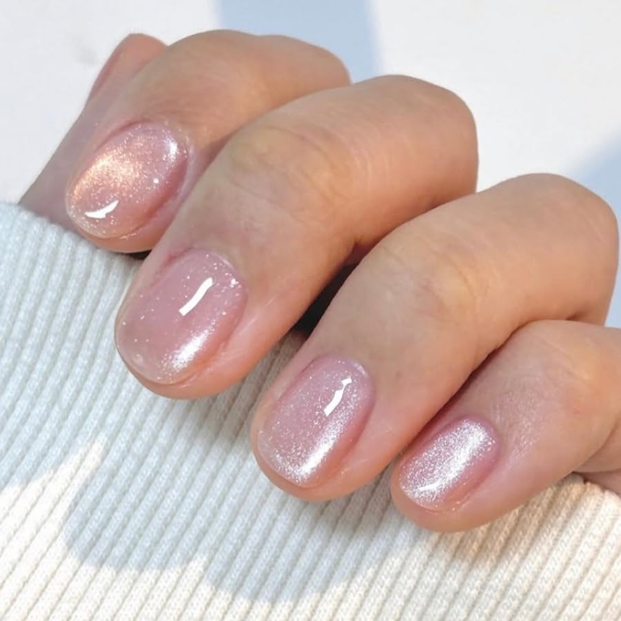 White Gradient Press-On Nails Short Square False Nails with Flower and Leaf Design Glossy Nude Gradient Nail Art Stickers for Women Girls DIY Nail Art Decoration 24 Pieces