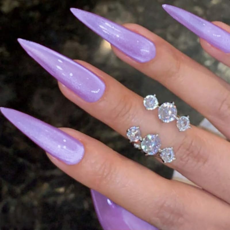 BABALAL Long Stiletto Press on Nails Metallic Gold Chrome Fake Nails