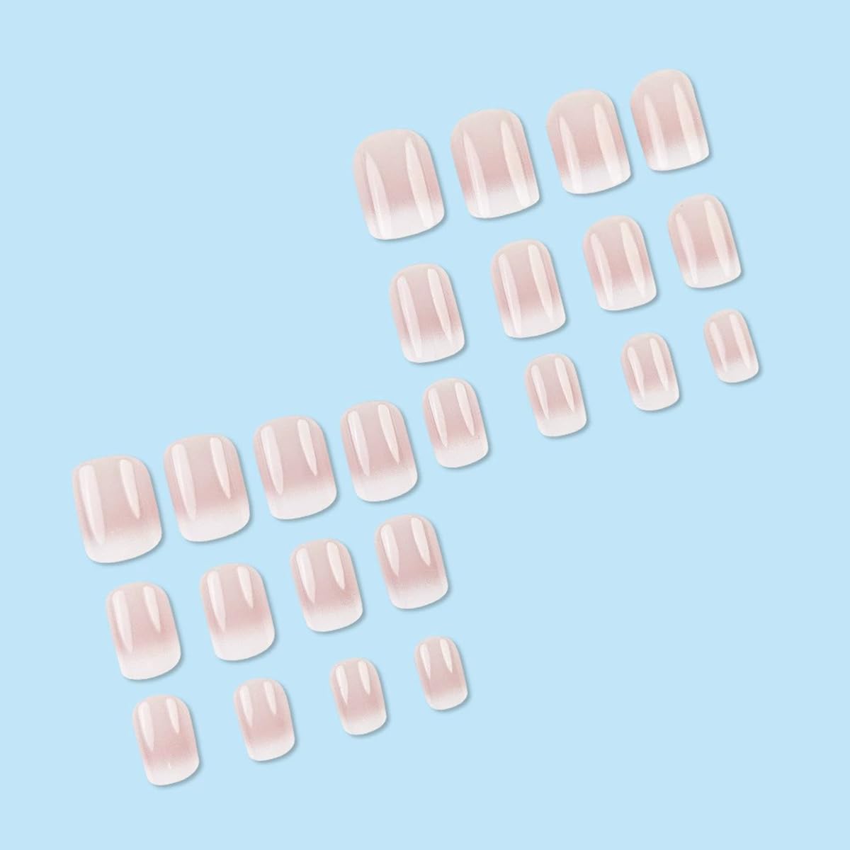 Short Square Press on Nails French Fake Nails Ombre Acrylic Nails Press on Full Cover Glossy False Nails Artificial Stick on Nail for Women Manicure Decoration 24PCS