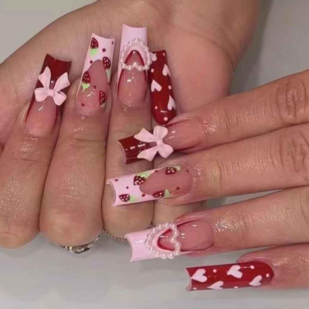 Foccna Press on Nails Almond Fake Nails with Gold Line Design Glue on Nails Acrylic Nails Glossy Full Cover Stick on Nails for Women 24Pcs