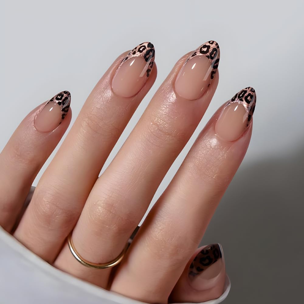 White Flower Press on Nails French Tip Fake Nails Medium Almond False Nails Glossy Artificial Stick on Nails Full Cover Acrylic Nails for Women Manicure 24Pcs