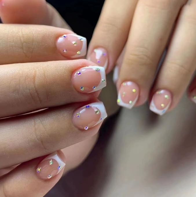 Cat Eye Press On Nails Short Square 3D Floral Pearl Wedding Nails 24PCS