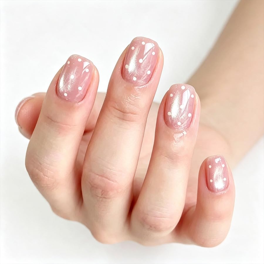 Short Square Press on Nails French Tip | Acrylic White Flower False Nails with Gold Rhinestones Design, Glossy Press Ons Stick on Glue on Nails for Women 24Pcs