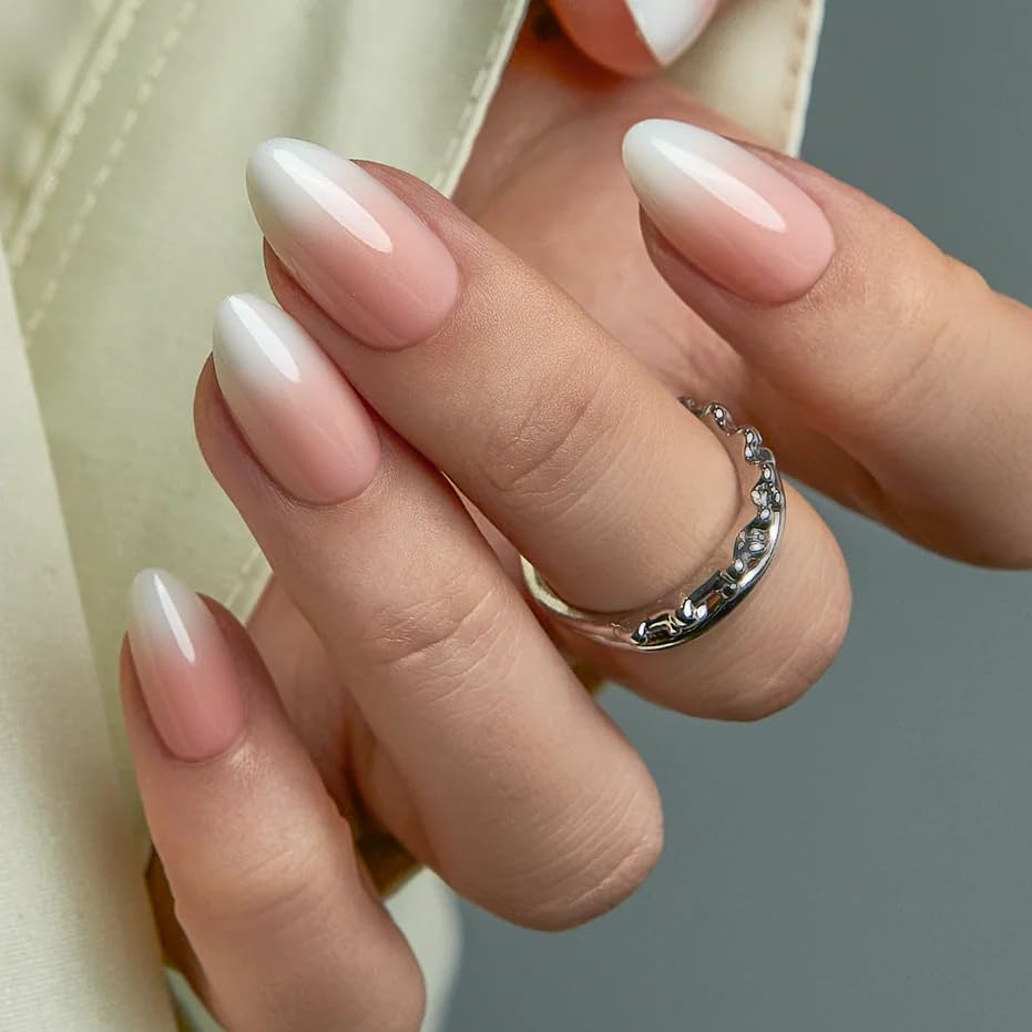 CurvLife Long French Tip Press On Nails, Pearl Rhinestones, Soft Gel