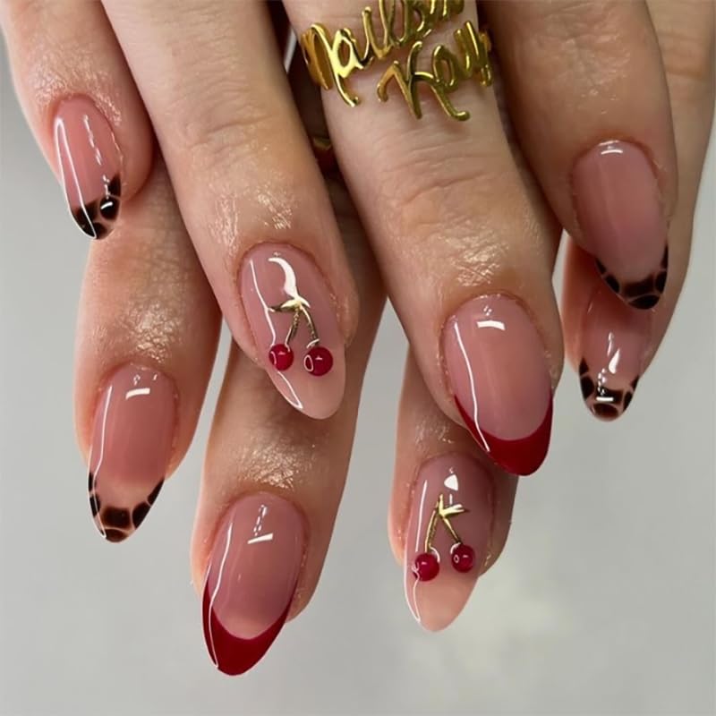 Minimal Luxury Gold Wave Press On Nails Medium Almond, PUNSOKO Nude Pink Fake Nails with 3D Gold Chrome French Tips, Long Lasting Reusable 24 PCS Acrylic Nails Kit for Women Daily Wear