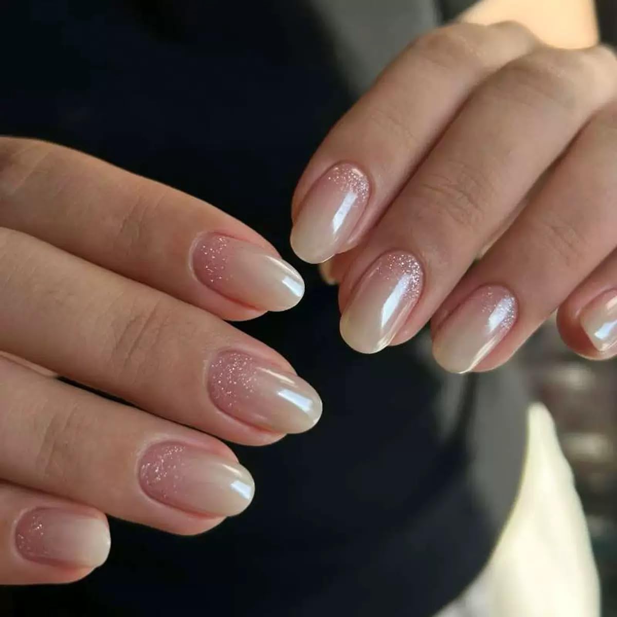 Almond Press on Nails Medium - Fall Fake Nails with Gold Line Design - White Full Cover Stick on False Nails - for Women 24 Pcs