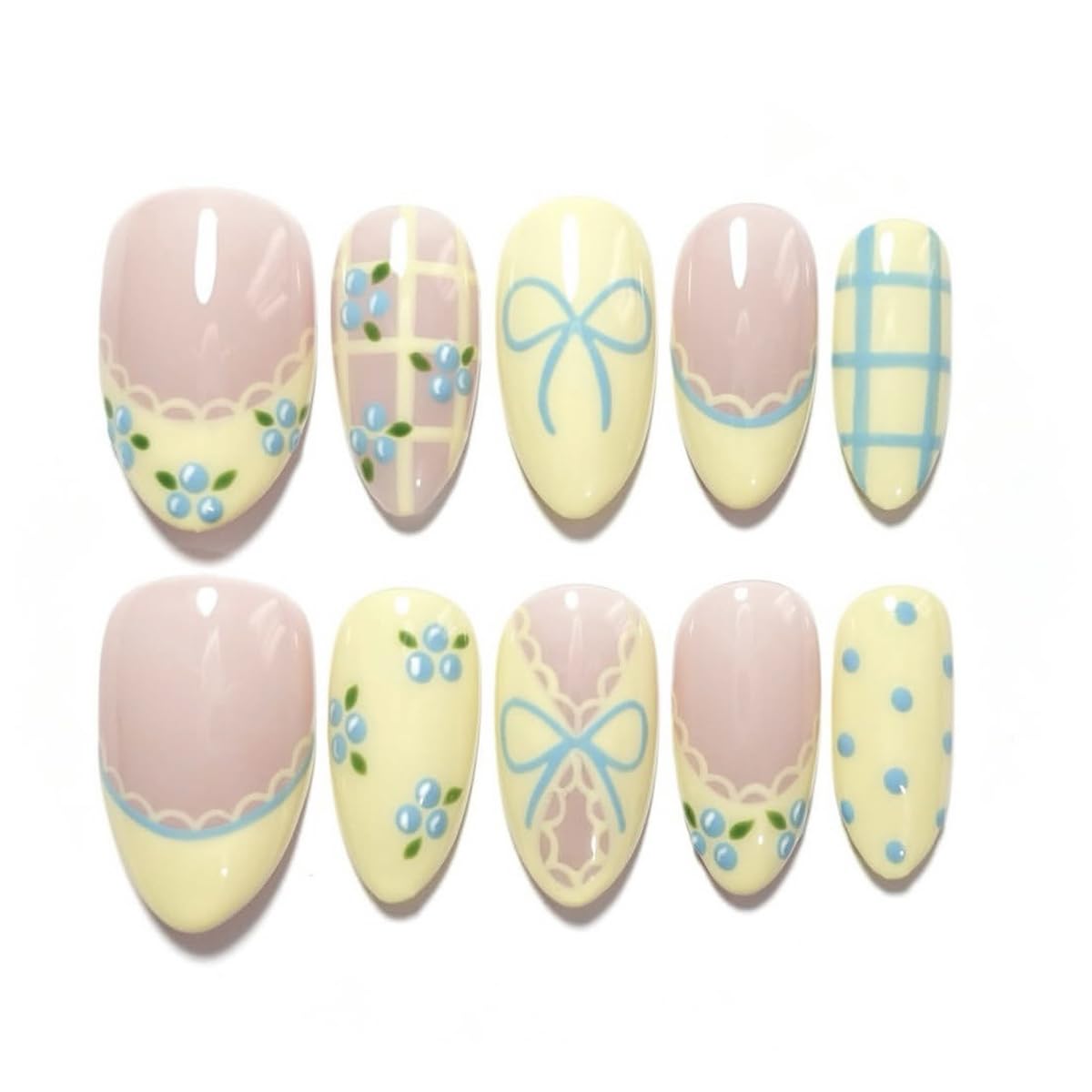 Medium Almomnd Press on Nails - Elegant White Floral Bridal Fake Nails