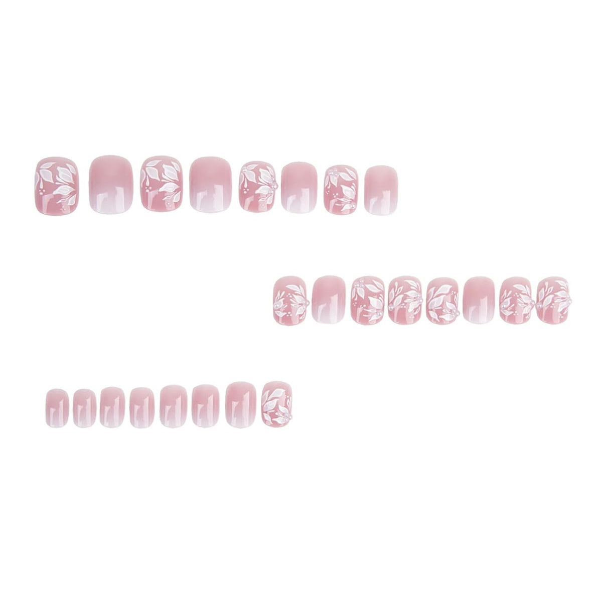 Bridal Press on Nails Short Almond Nude 3D White Floral Lace Pearl Wedding
