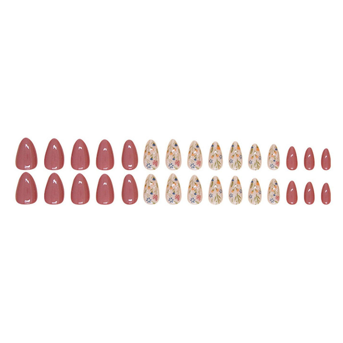 Short Press On Almond Fake Nails - Flower Acrylic Fall Nails Press Ons Full Cover Glue On Cute False Floral Stick On Nails for Women - 30 Pcs