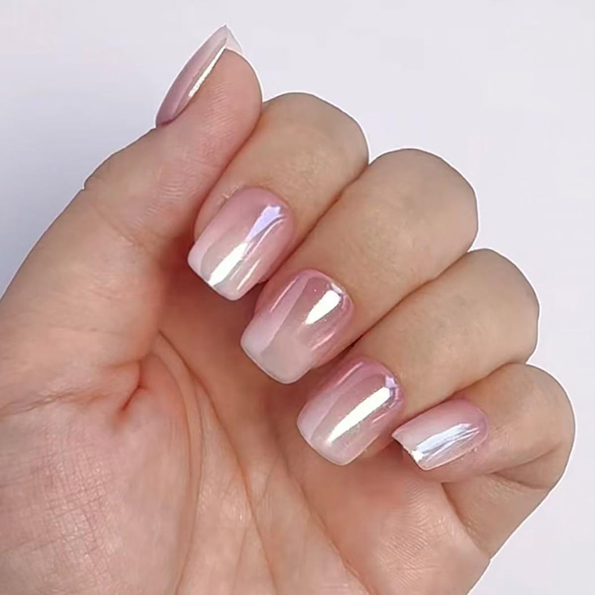 Milky White Press on Nails Medium Square, Pearls Deco Design, 24Pcs