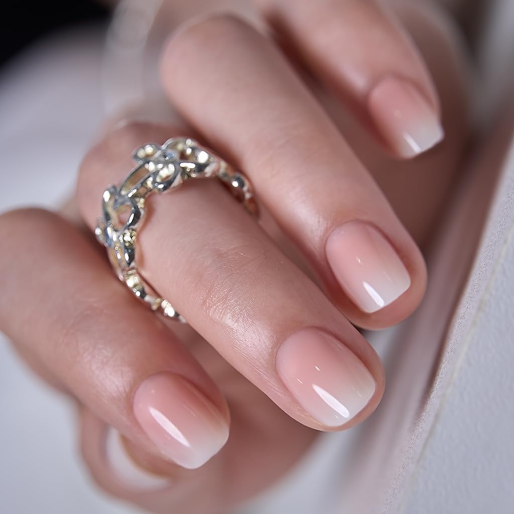 CurvLife Extra Short Square Press On Nails, Nude, Nude Luster, Soft Gel
