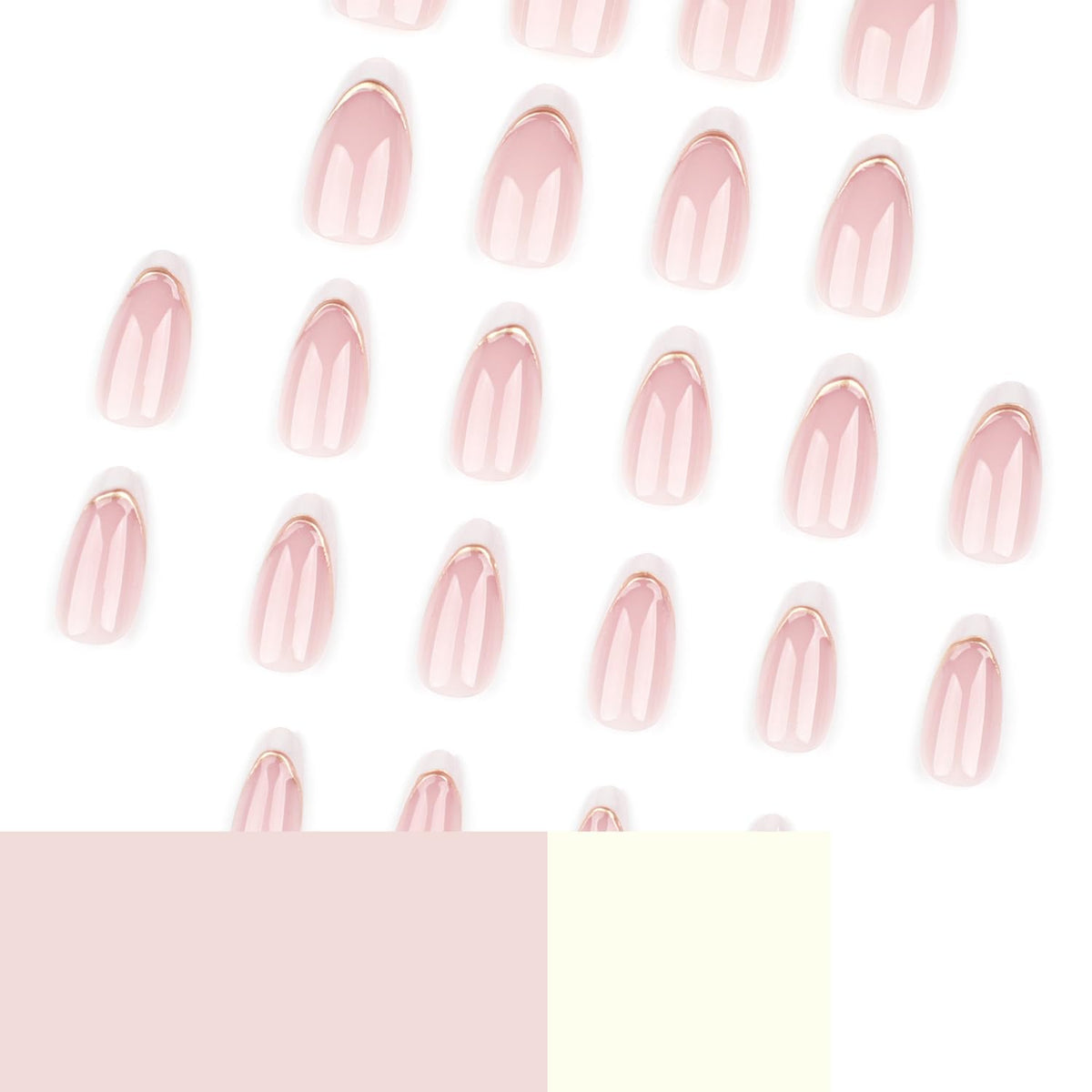 White French Tip Press on Nails Short Fake Nails with Chrome Gold Line Designs French Nails Press ons Nail Tips Stick on Nails Almond Shape Acrylic False Nails Finger Manicure for Women Daily Wear