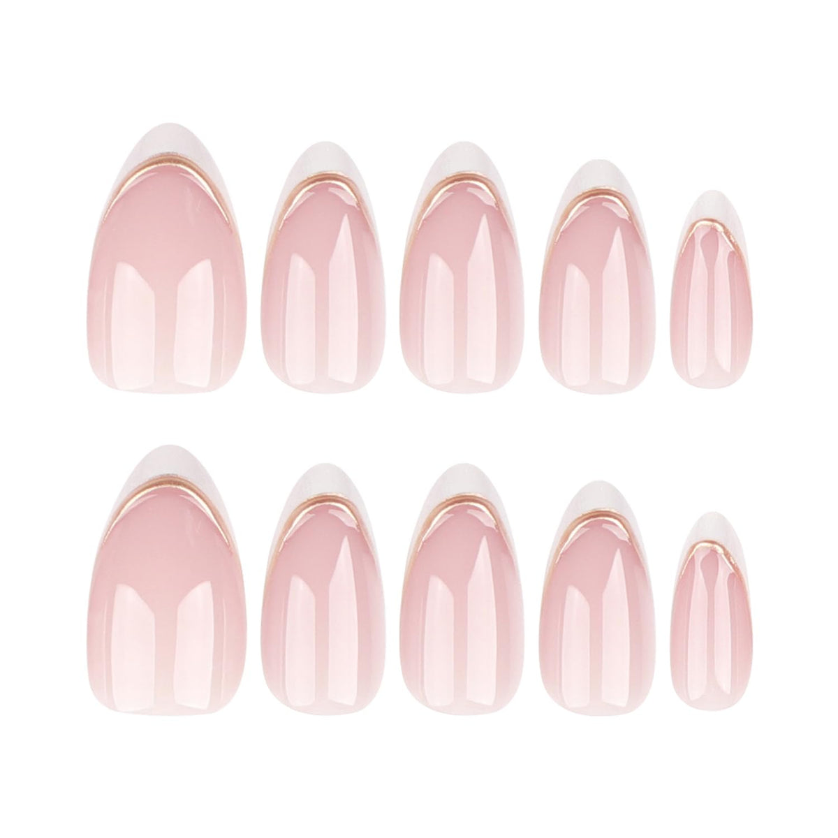 White French Tip Press on Nails Short Fake Nails with Chrome Gold Line Designs French Nails Press ons Nail Tips Stick on Nails Almond Shape Acrylic False Nails Finger Manicure for Women Daily Wear