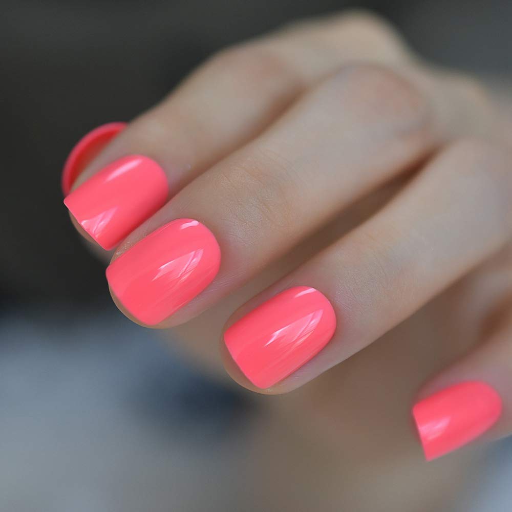 EchiQ Press On Nails Pearl Shine Pink French Nail White Round Fake Nails Short Glossy Satin Artificial Lady Fingernails with Adhesive Tabs