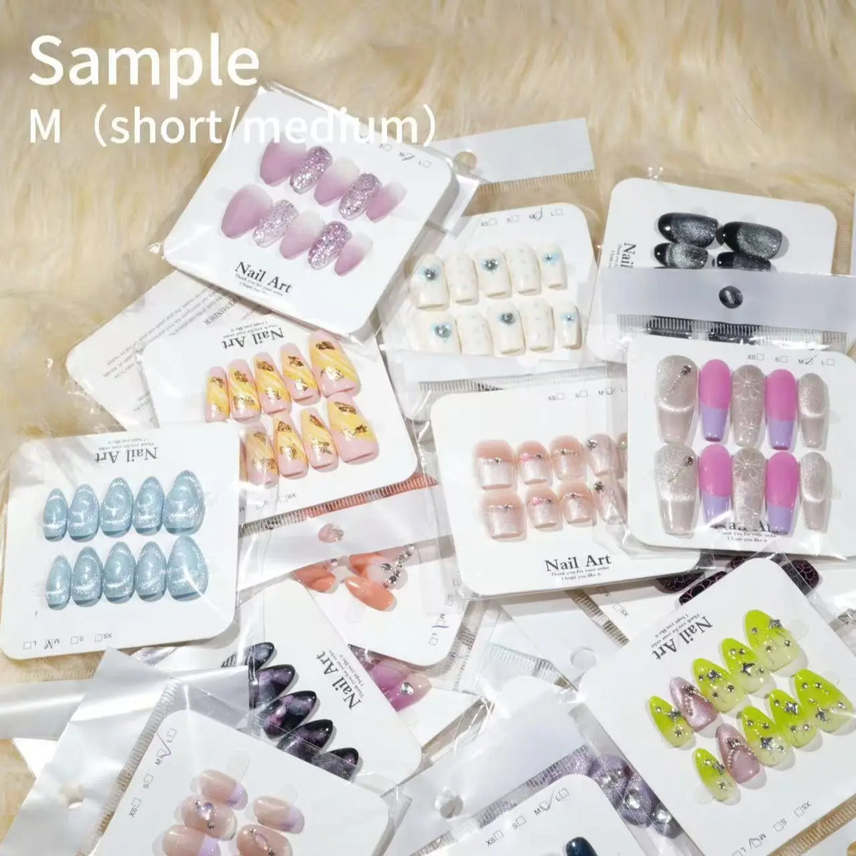 jojo:20sets handmade press-on nails selectable size and length random style