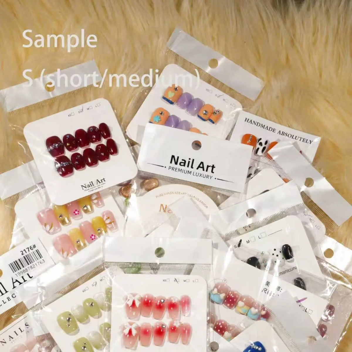 jojo:20sets handmade press-on nails selectable size and length random style