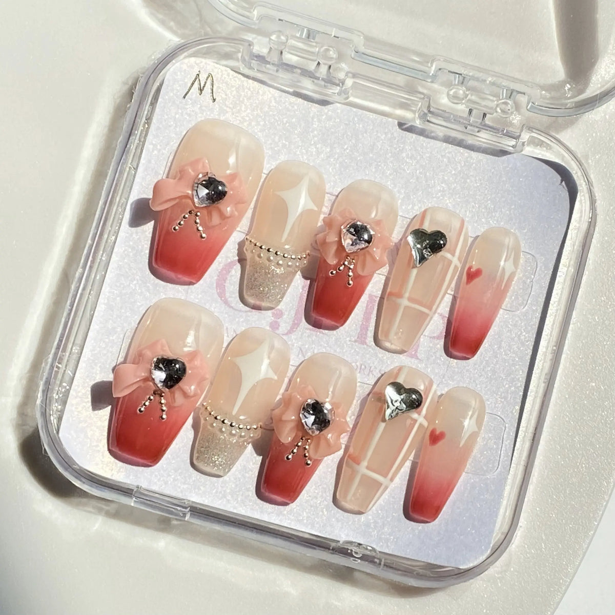 10Pcs Handmade Press On Nails Reusable Medium Handmade Acrylic Press Nails New Summer Collection, Cute Elegant Luxury Cat Eye Design, Ocean Inspired, High Quality Soft Sophisticated Look for Women Nail Art