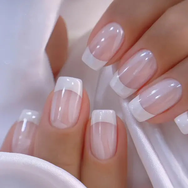 Classic French Tip Press On Nails | CurvLife Nail | 24pcs Short Oval Fake Nails | Natural Nude Finish | Easy Apply, Comfortable & Long-Lasting | Daily, Business & Elegant Event Nail Art