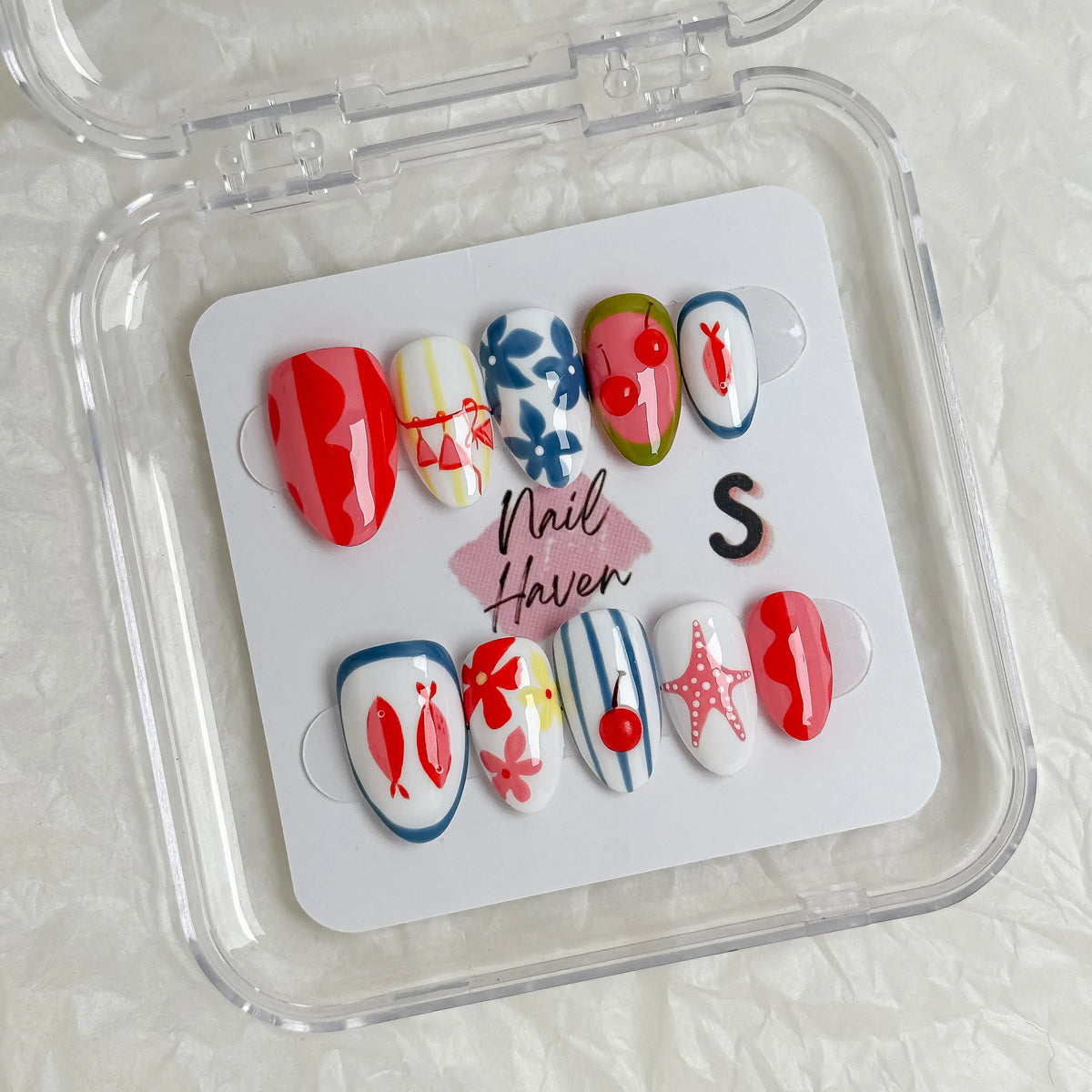 NailHaven| Short Almond Continued Collection - 10 Pcs Handmade Press-On Nails| Cute Acrylic Nails, High Quality Reusable
