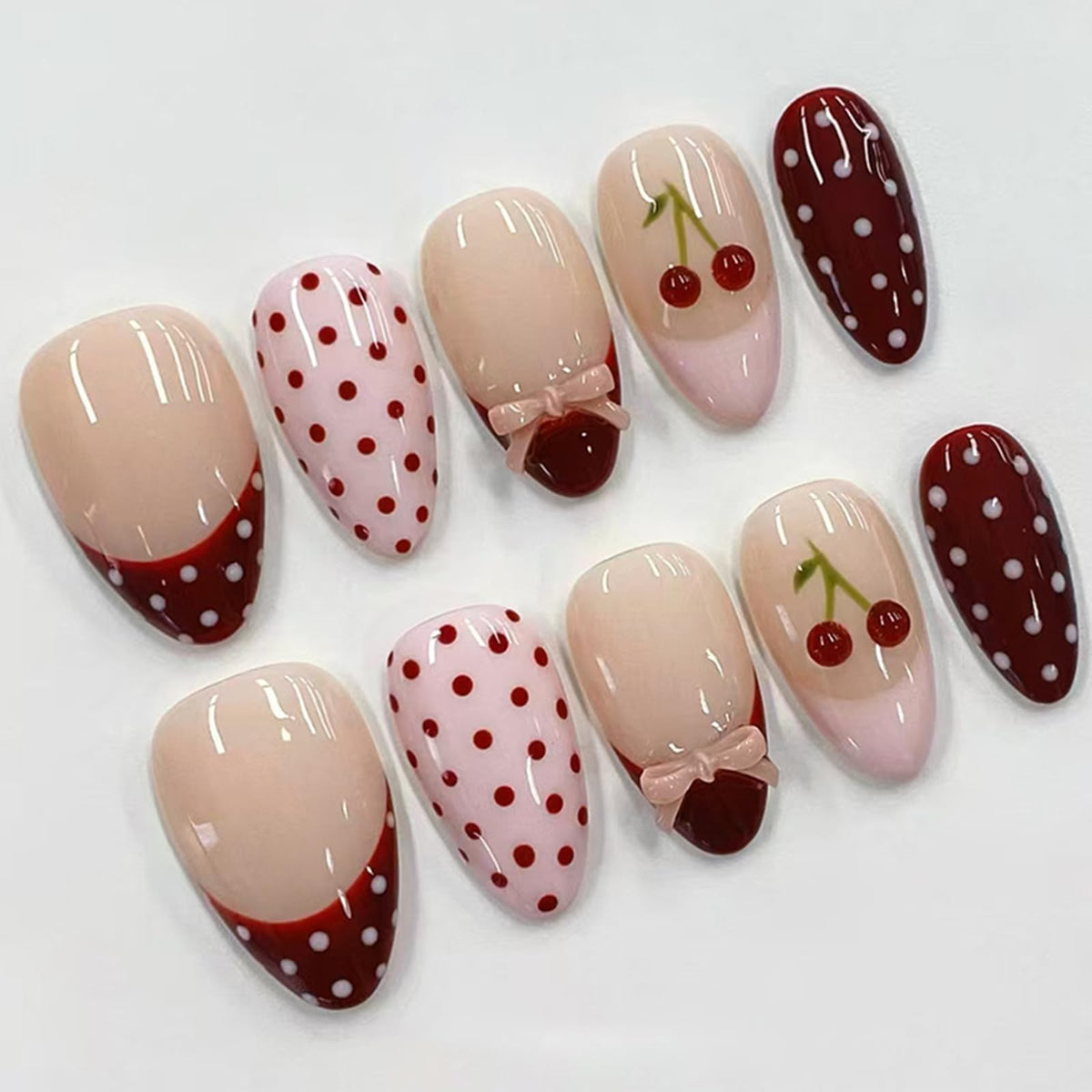 30Pcs Handmade Press on Nails Medium Almond Shape 3D Flower Fake Nails with Chrome Gold Foil Leaves Pearl Designs Nude White Shiny Acrylic Nails Reusable Full Cover Artificial False Nails for Women