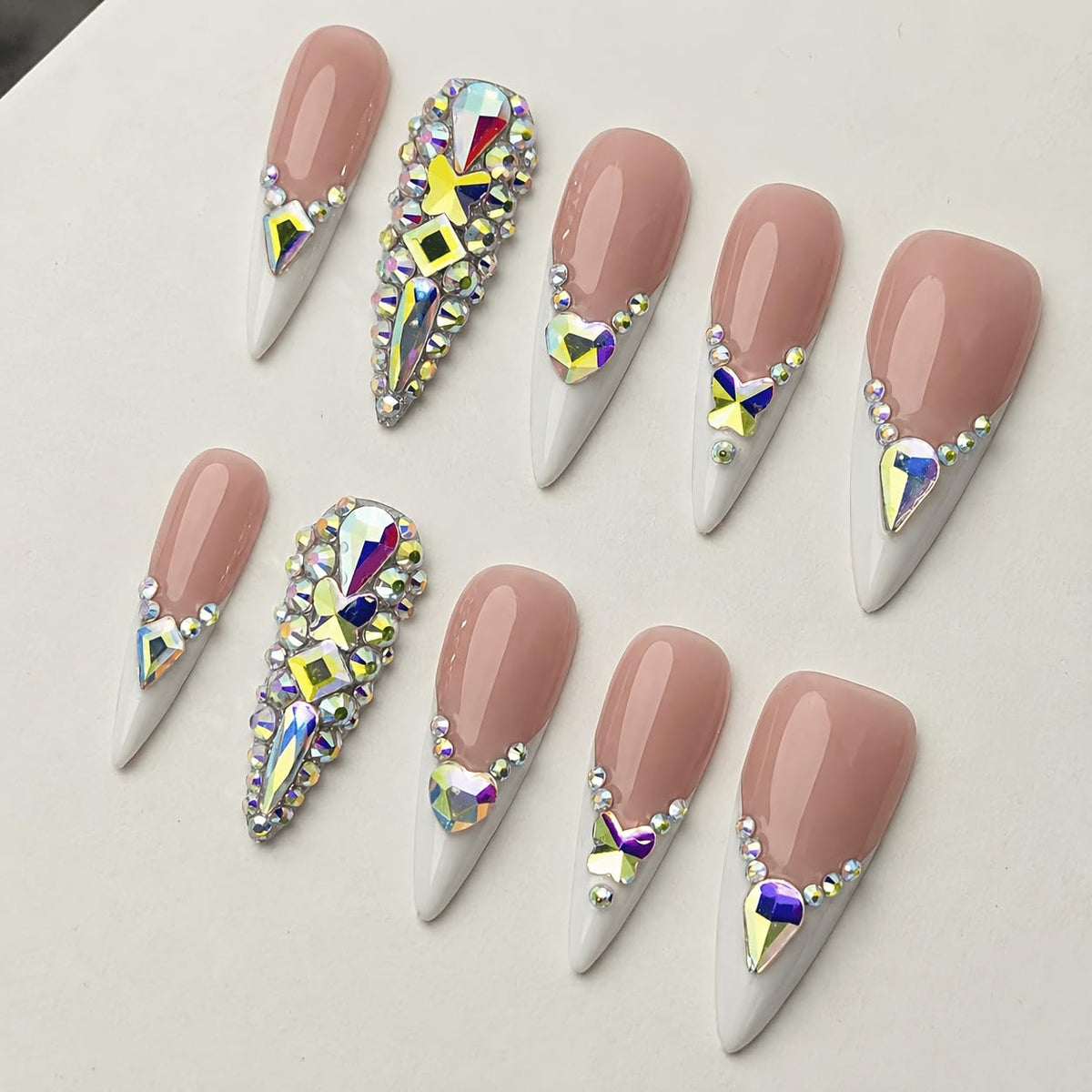 10 Pieces Luxury Acrylic Press On Nails Short Handmade Duck Nails, Pink Thickened False Nails, Rhinestone And 3D Red Lips, Reusable Fake Nails, Acrylic Nails (L)