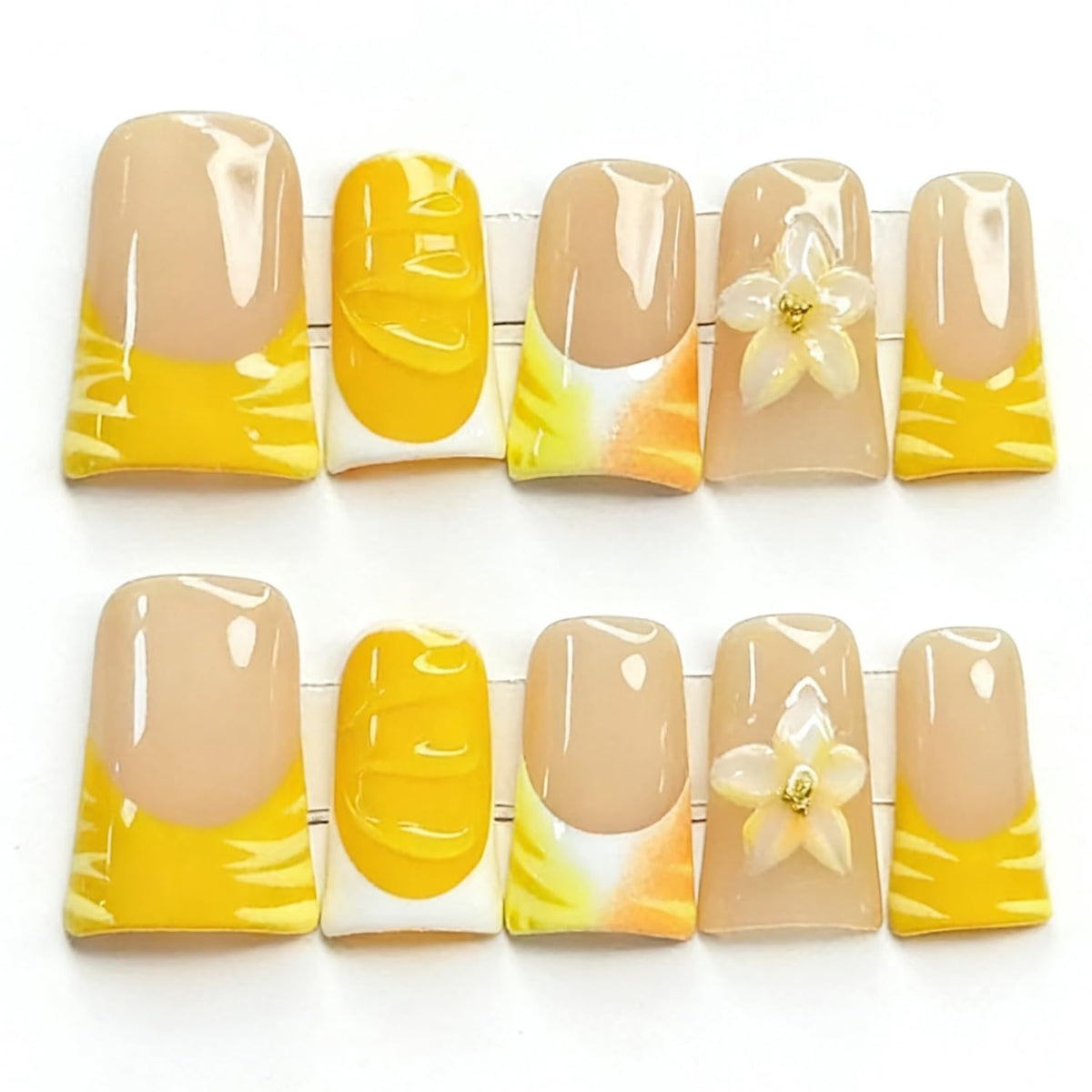 RIICFDD Medium Duck Press on Nails Rhinestone French Handmade Nails(S)