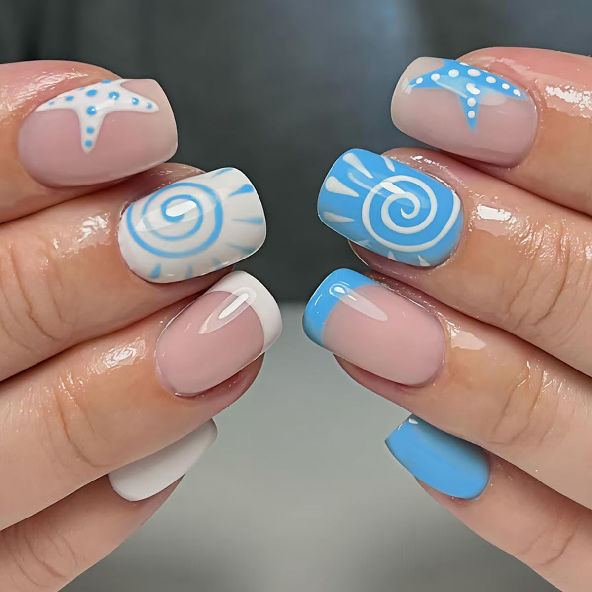 Milky White Press on Nails Medium Square, Pearls Deco Design, 24Pcs