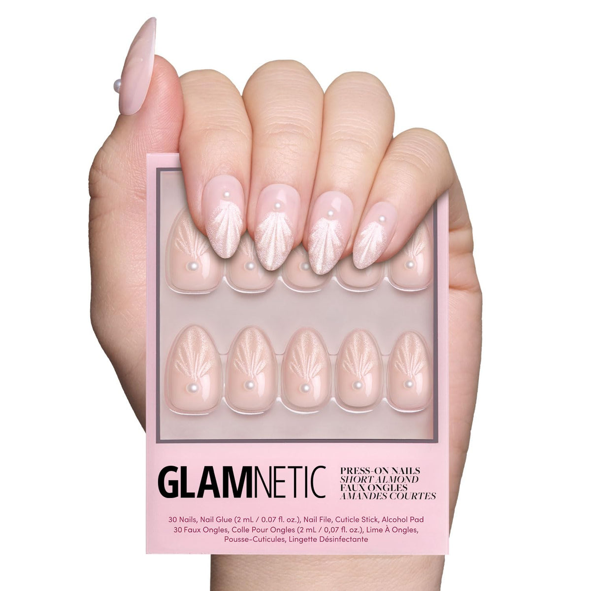Glamnetic Press On Nails - Short Almond, Glazed Fake Nails 30 Pc Full Kit