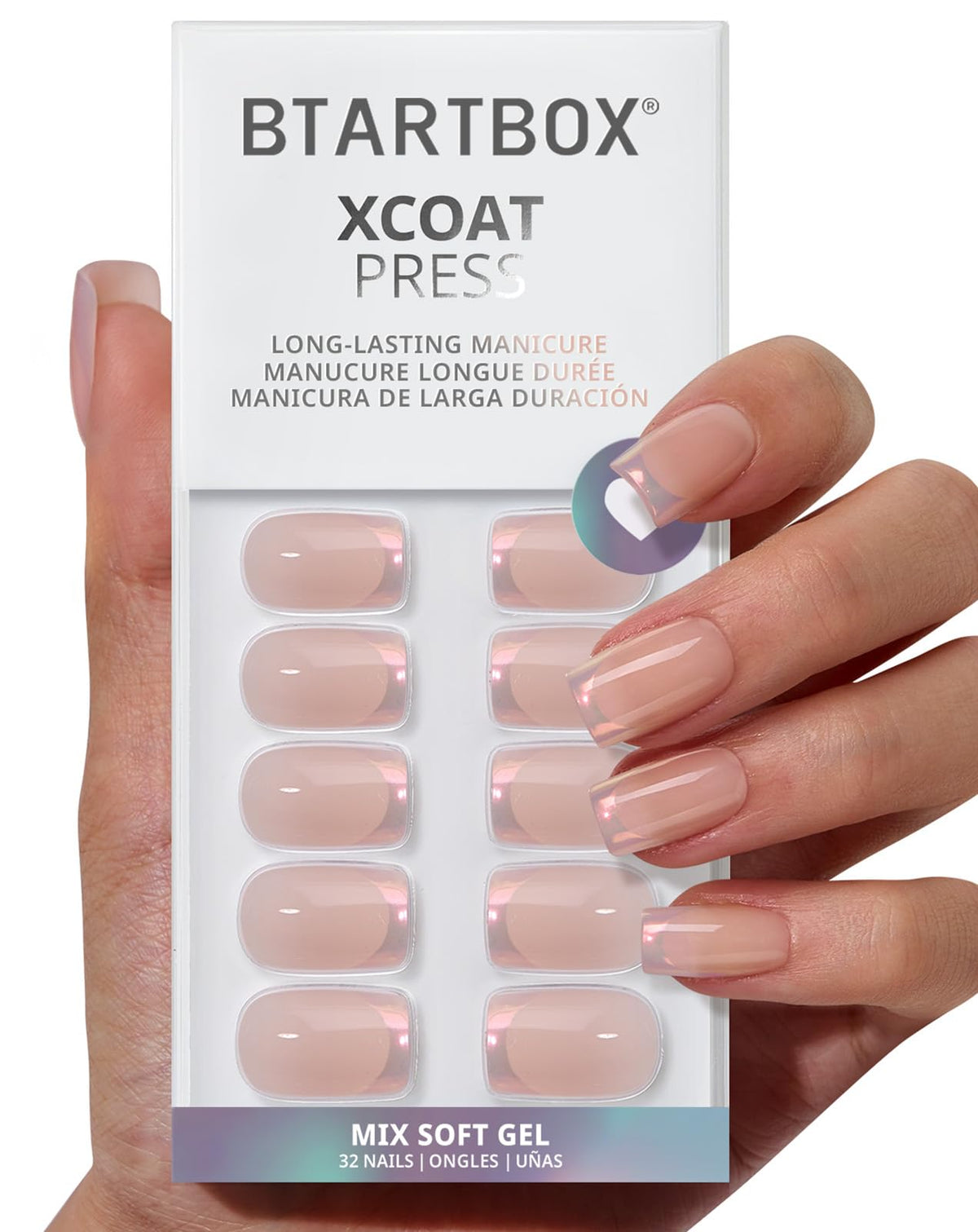 BTArtbox Press On Nails, Extra Short Almond Baby Pink Nails, 32Pcs Full Kit