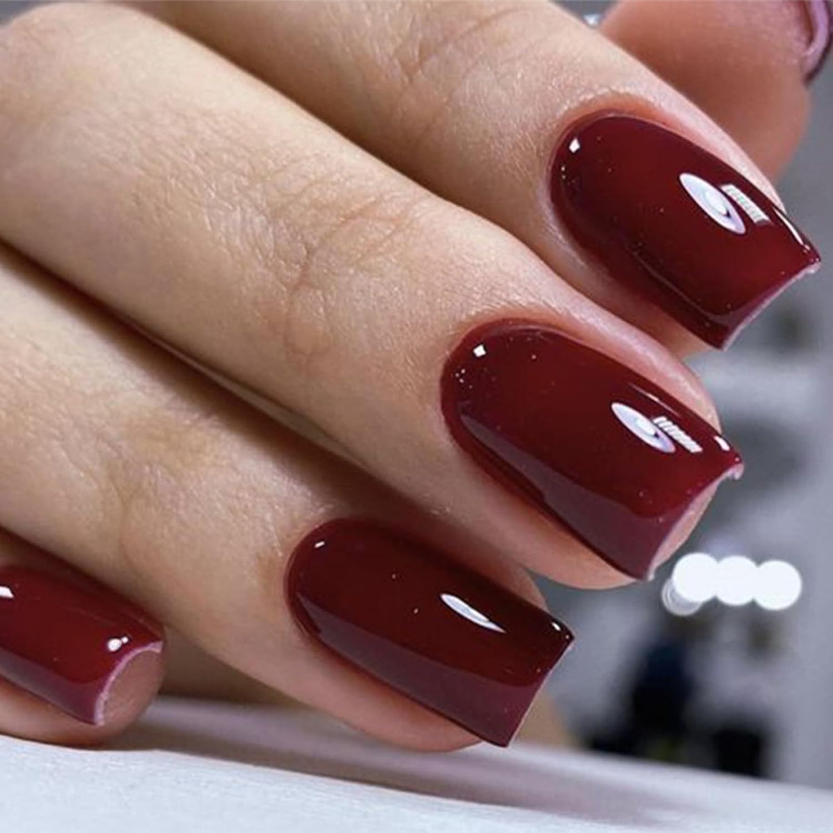 Modelones Burgundy Press on Nails Short Square, Dark Red Fall Fake Nails