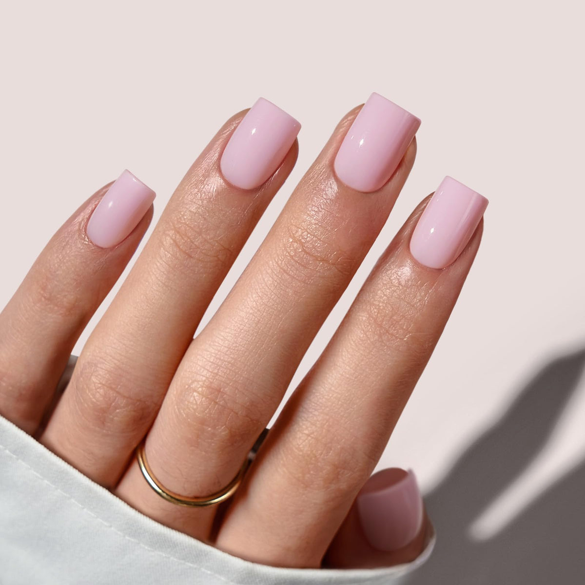 BTArtbox Press On Nails, Short Square Pink Fake Nails, 32Pcs Full Kit