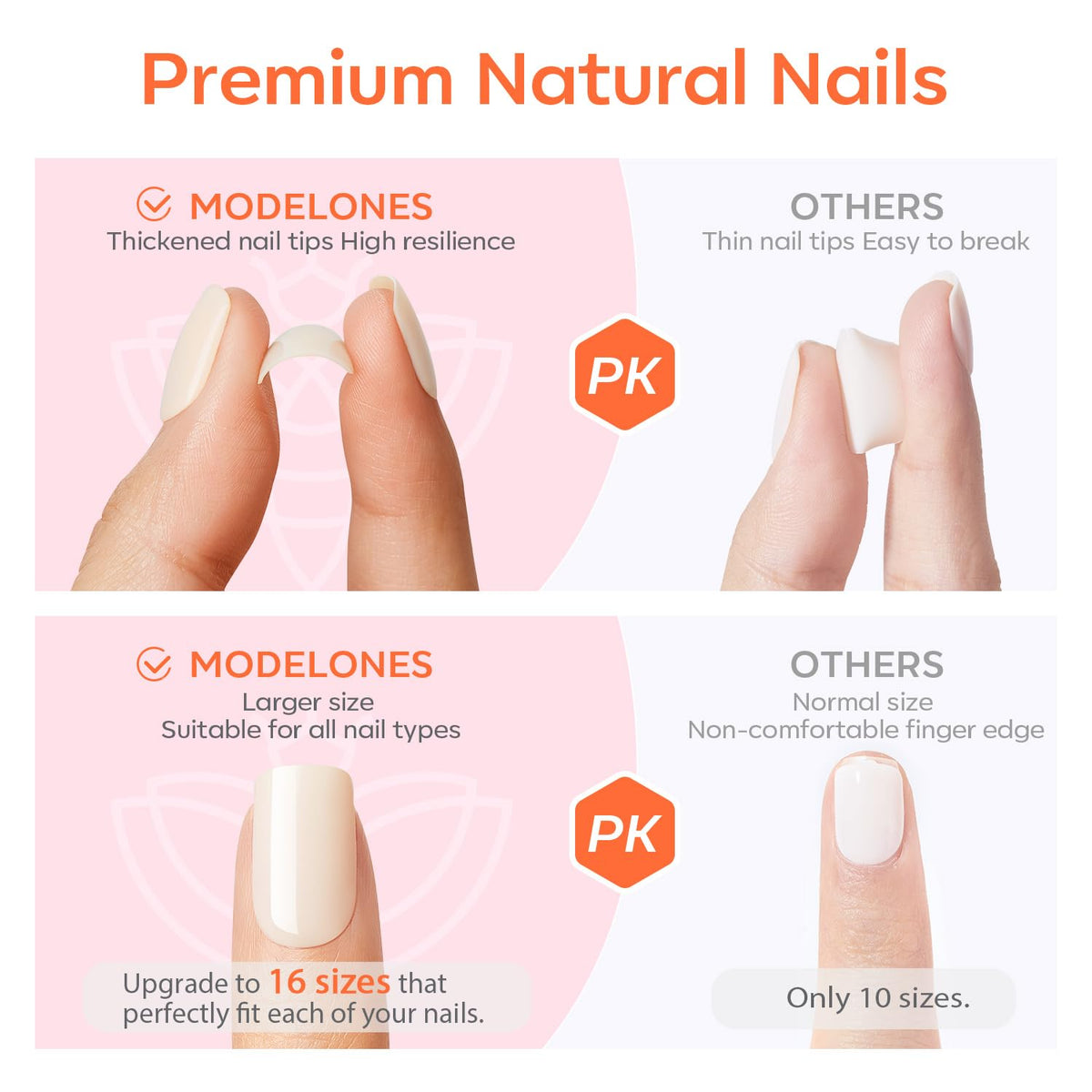 modelones French Tip Press On Nails, Short Oval Fake Nails Nails Press Ons