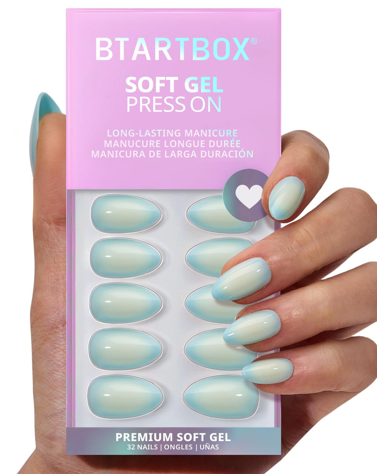 BTArtbox Press On Nails, Extra Short Almond Baby Pink Nails, 32Pcs Full Kit