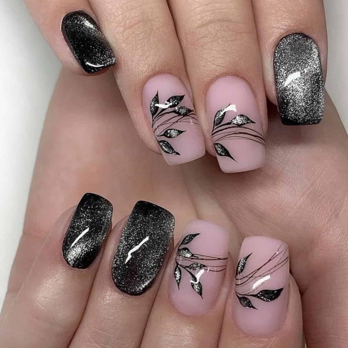 Milky White Press on Nails Medium Square, Pearls Deco Design, 24Pcs