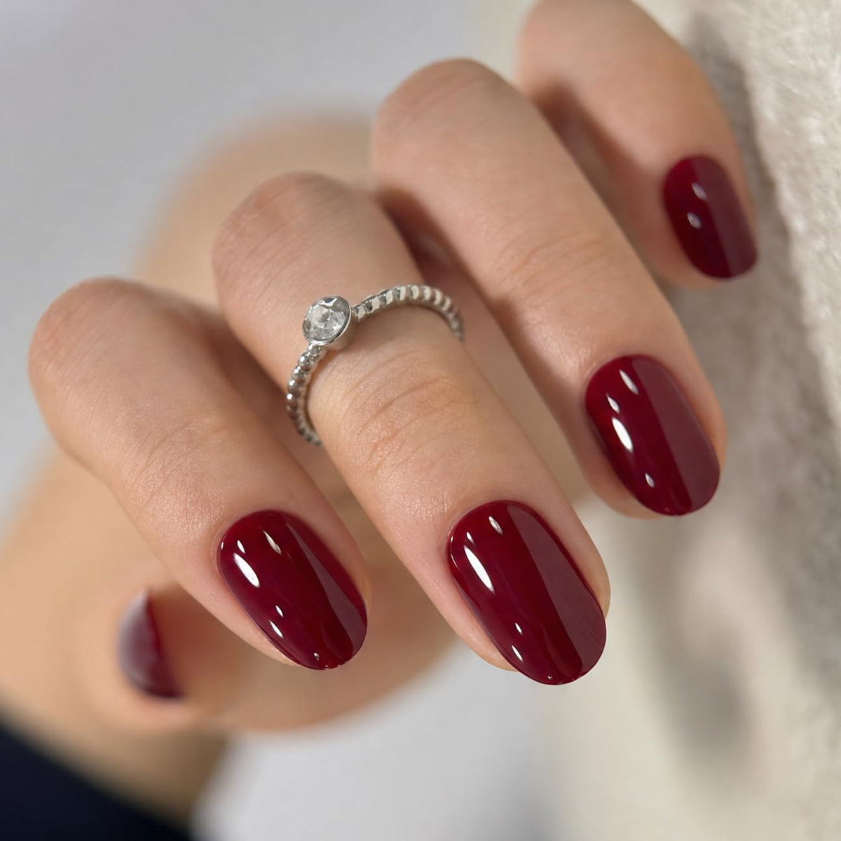 CurvLife Short Oval Chrome Nude Press On Nails, Champagne Pearl, Soft Gel