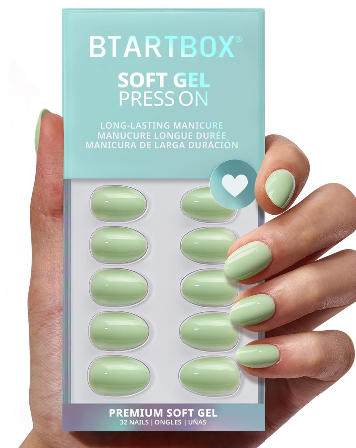 BTArtbox Press On Nails, Extra Short Almond Baby Pink Nails, 32Pcs Full Kit