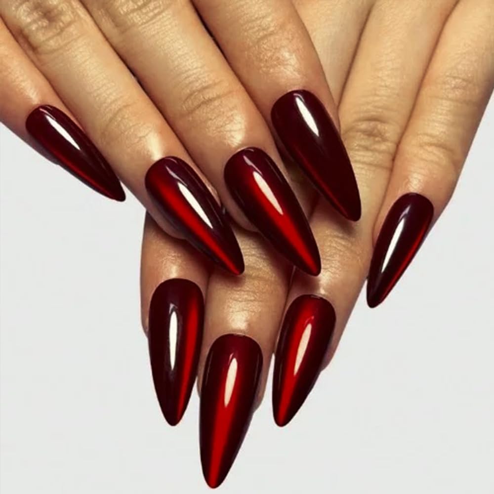 Press On Nails Almond Fake Nails French Tip False Nails Press ons Medium Glue on Nails with Chrome Design for Women Stick on Nail 24Pcs