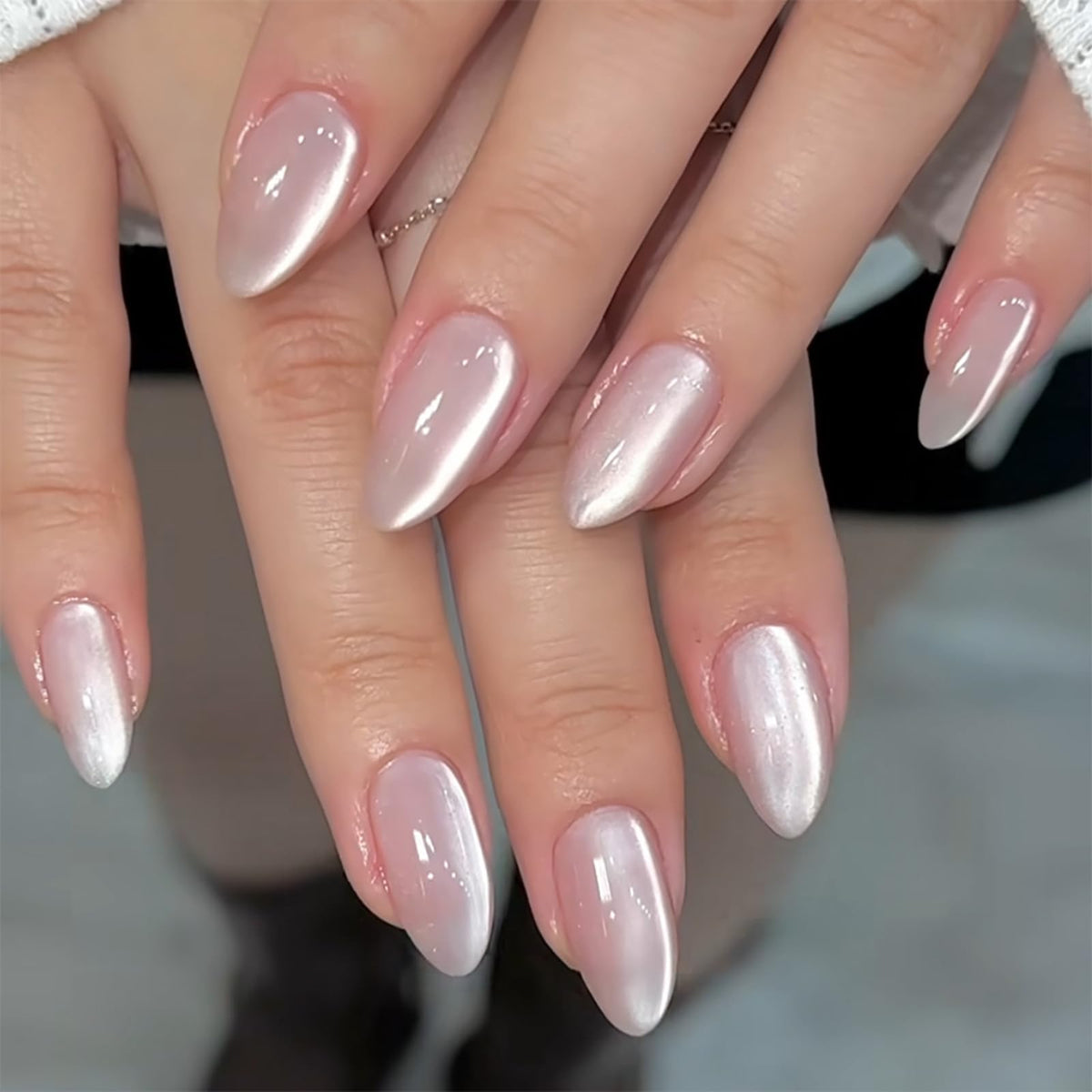 HOSAILY Long Almond Gold Glitter Press On Nails - Luxury French Shimmer Diamond Design, Holiday Party & Wedding False Nail, 24PCS Full Cover Gel Nail for Women- Autumn to New Year’s Elegance