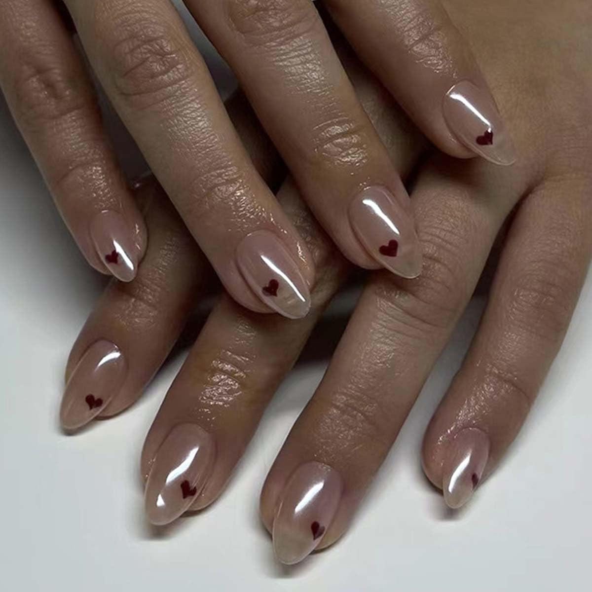 Medium Almond Press on Nails - White French Tip with 3D Flower Rhinestones